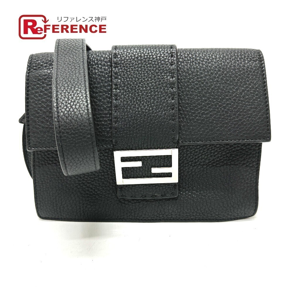 Fendi Selleria Flat Bucket Pochette Shoulder Bag Leather Black